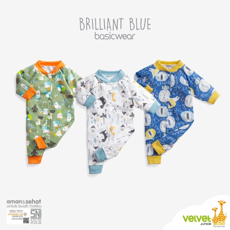 Jumsuit Bayi Buka &amp; Tutup Kaki NB Velvet Junior / Baju Bayi Laki Laki &amp; Perempuan