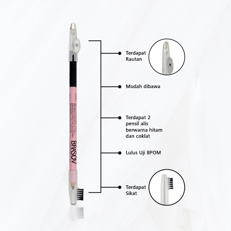 Brasov Eyebrow Pensil Alis Duo 2.9 GR Dengan Sikat &amp; Peraut Eyebrow Pencil Black &amp; Brown