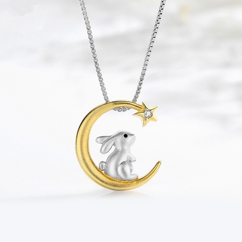 Fancyqube Kalung Rantai Klavikula Hias Liontin Kristal Bintang Bulan Kelinci Gaya Korea Untuk Perempuan