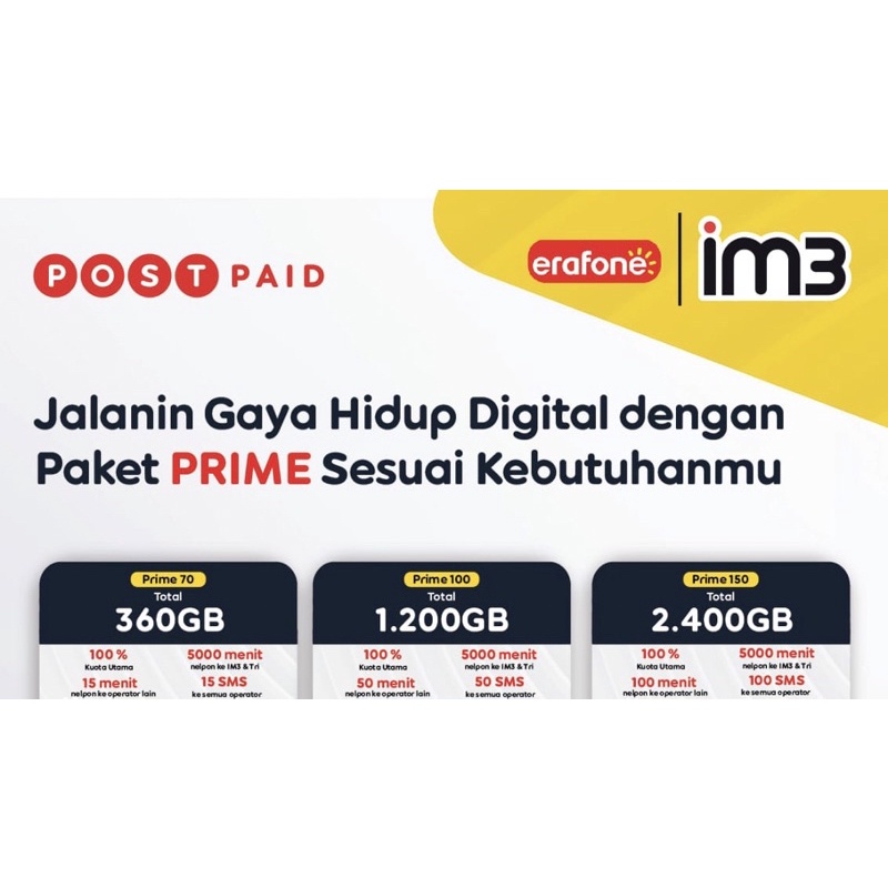 IM3 OOREDOO - PASCABAYAR NEW PRIME 70 / 100 / 150