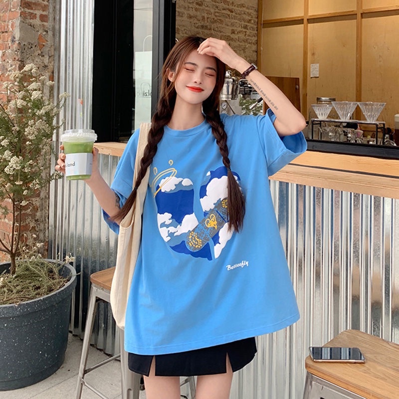 AMBER Kaos Atasan Wanita Lengan Pendek Oversize Printed T-shirt Baju Wanita Kekinian Korean Style