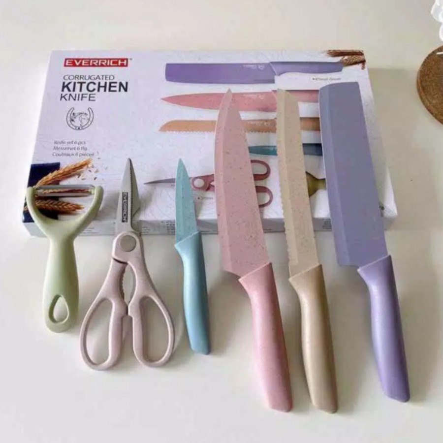 Kitchen Knife Set 6 in 1 Pisau Set Jerami Gandum