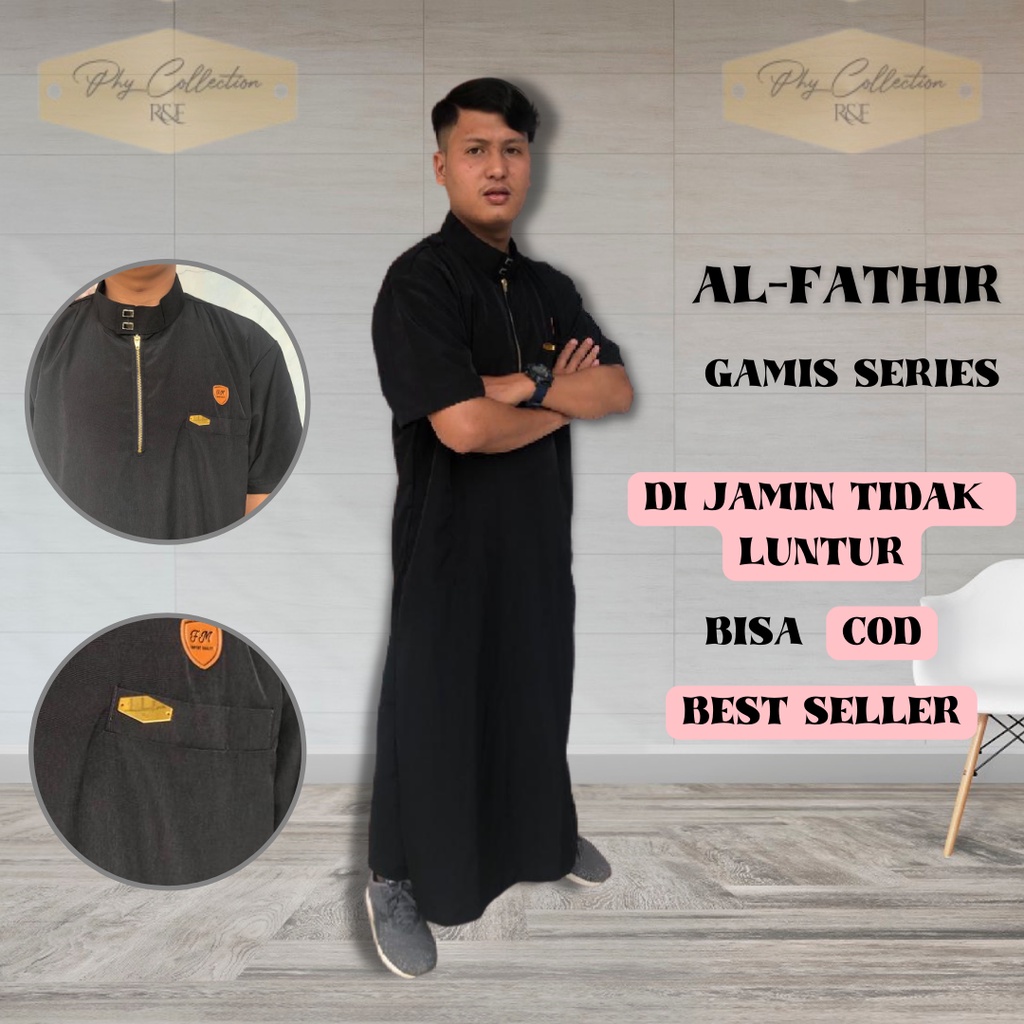 AL-FATHIR Gamis Jubah Polos Laki Laki Dewasa Gamis Pria Muslim Jubah Lengan Pendek Ikhwan Premium Ukuran S M L XL XXL XXXL