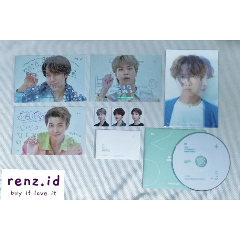 BTS Season Greeting 2020- message card, id photo, dvd, lenticullar Jhope Jin Namjoon