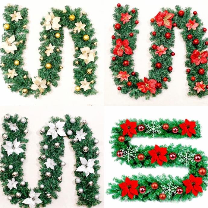 

BEST QUALITY - GARLAND SET DAUN LILIT KAWAT SET BUNGA BOLA NATAL MURAH DEKORASI NATAL