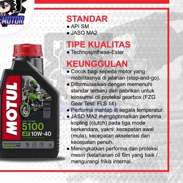 MOTUL 4 TAK 5100 10W40 1L OLI MESIN MOTOR KUALITAS PREMIUM ORIGINAL