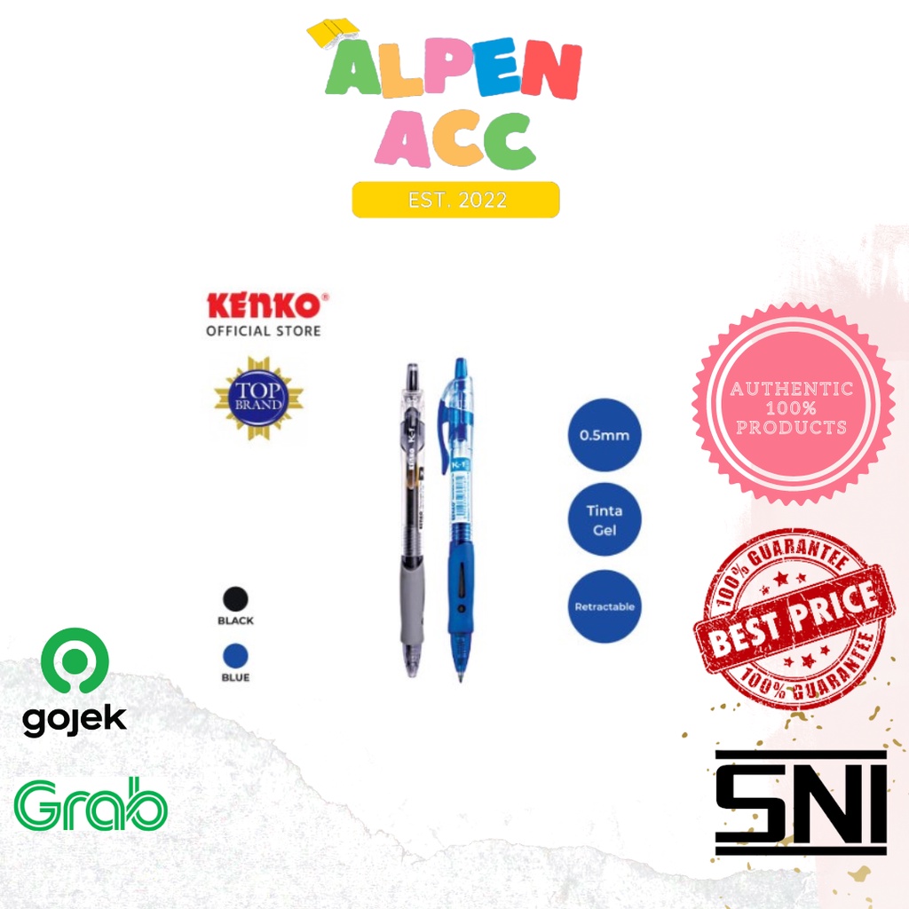 

KENKO Gel Pen K-1 Retractable | Pulpen Pena Bolpoin Hitam Biru Merah Kenko | 1PACK : 12PCS