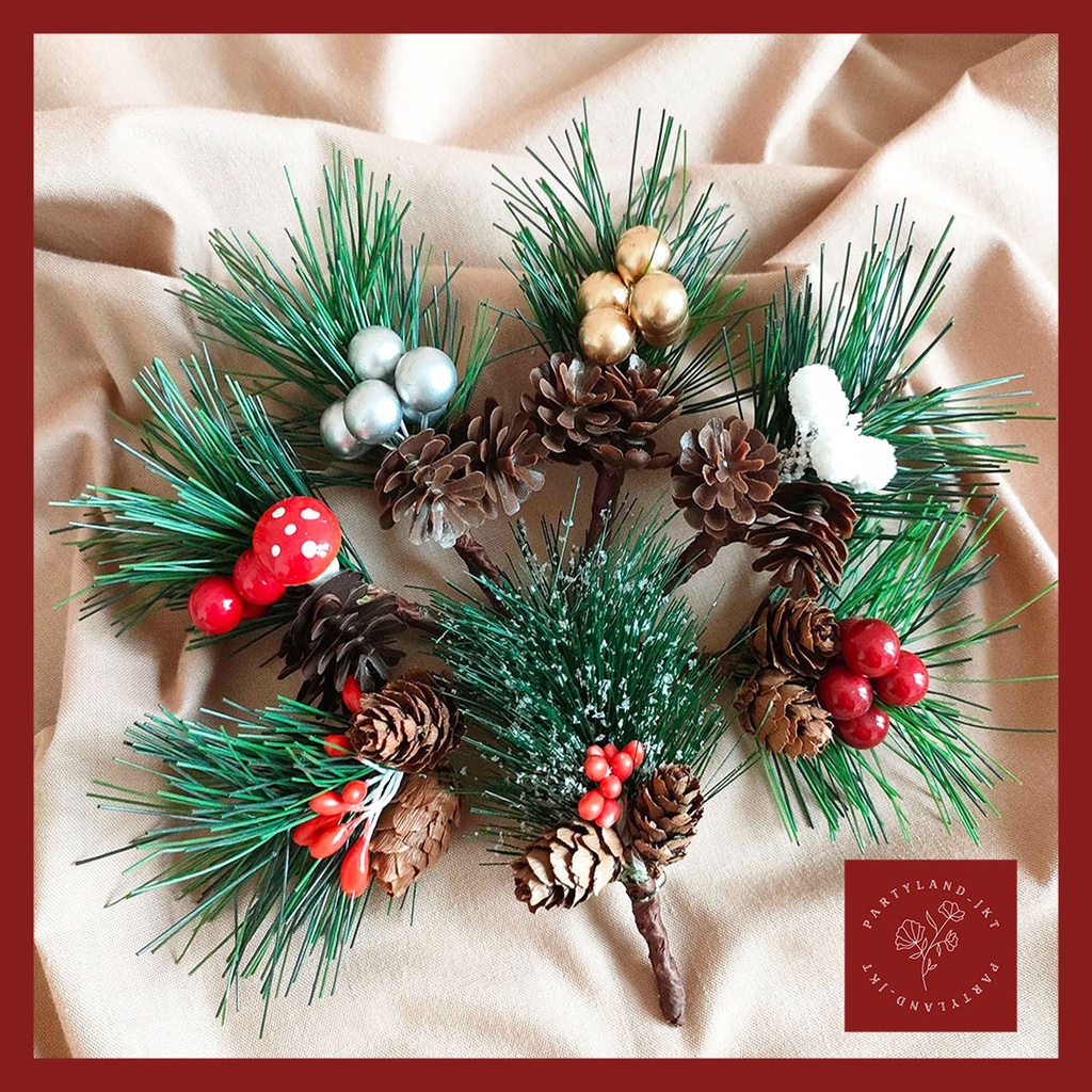 Christmas Ball Ball Pine Branch Natal  Ornamen Merry Christmas  Dekorasi Bunga Palsu Decoration Hisasan Natal Christmas Flower  Xmas