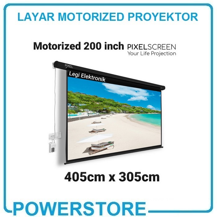 Pixel Layar Proyektor Motorized 200 Inch Remote Otomatis