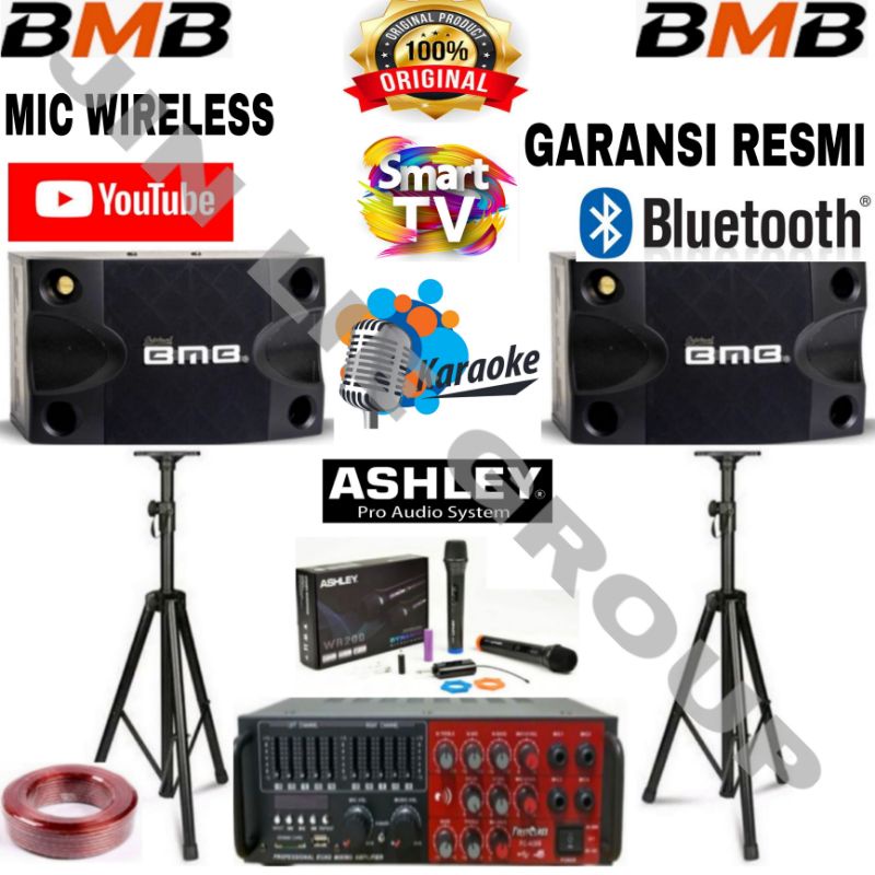 GROSIR PAKET SOUND SYSTEM KARAOKE BMB 8 INCH MIC WIRELESS ASHLEY 200