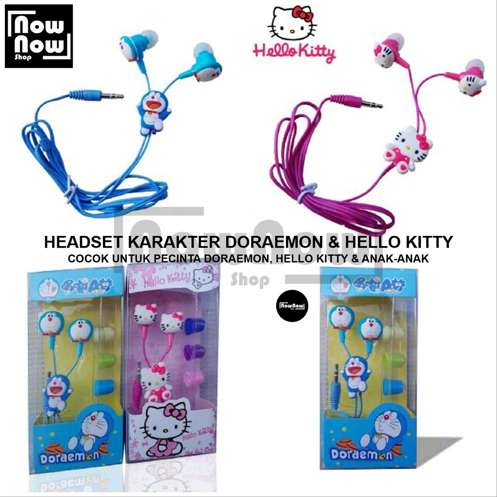 Headset Handsfree Earphone Earbud In-Ear HF Karakter Doraemon Hello Kitty Stereo Super Bass Universal Jack 3.5mm Handset Earplug Musik Hadiah Anak-Anak