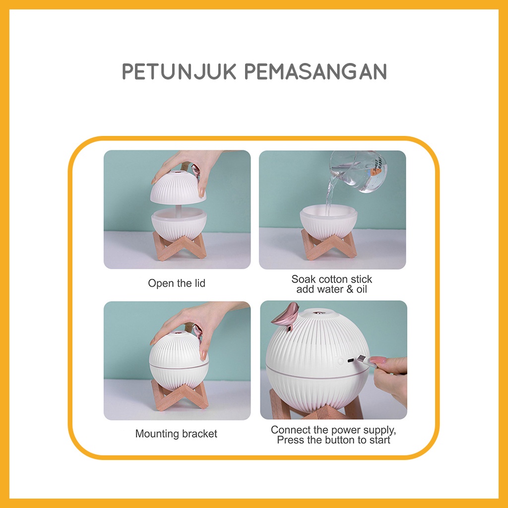 Humidifier Kabut Sejuk Tenaga USB Bentuk Sangkar Burung Kapasitas 300mL Dengan Lampu Malam Untuk Rumah
