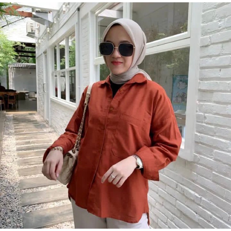 KEMEJA LINEN WANITA OVERSIZE