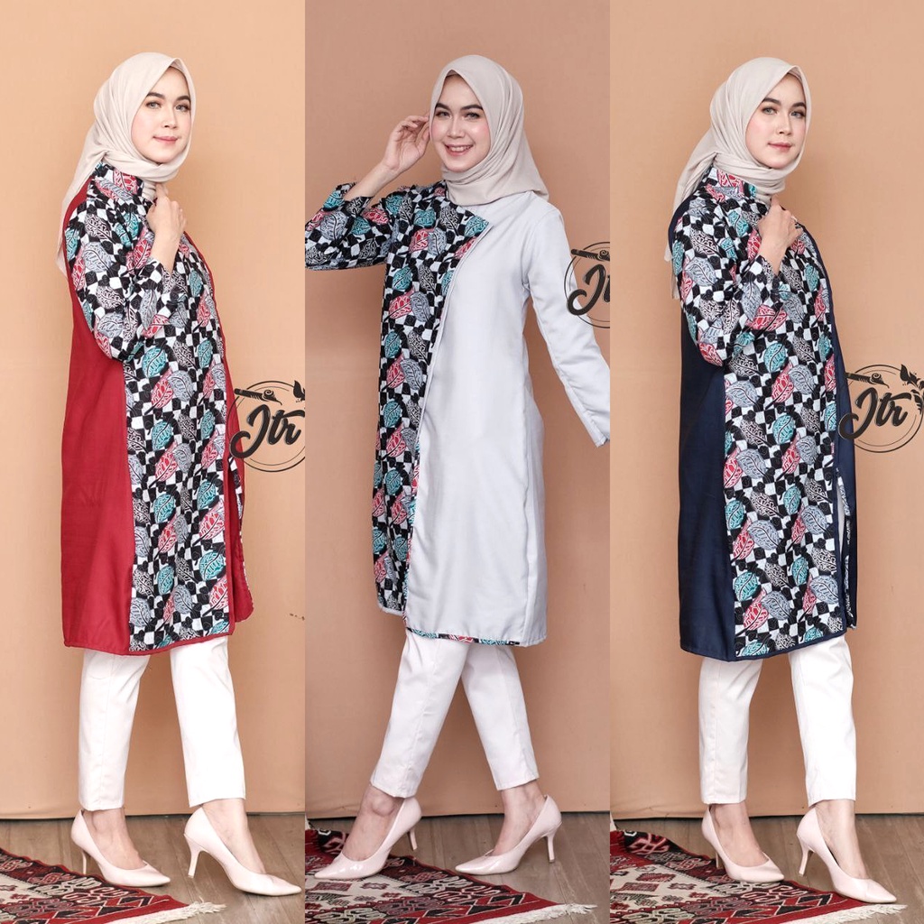 Dianara Tunik Batik Baju Batik Wanita Modern Atasan Batik Kerja Wanita Lengan Panjang Blouse Batik Kantor Seragam Batik M L XL XXL