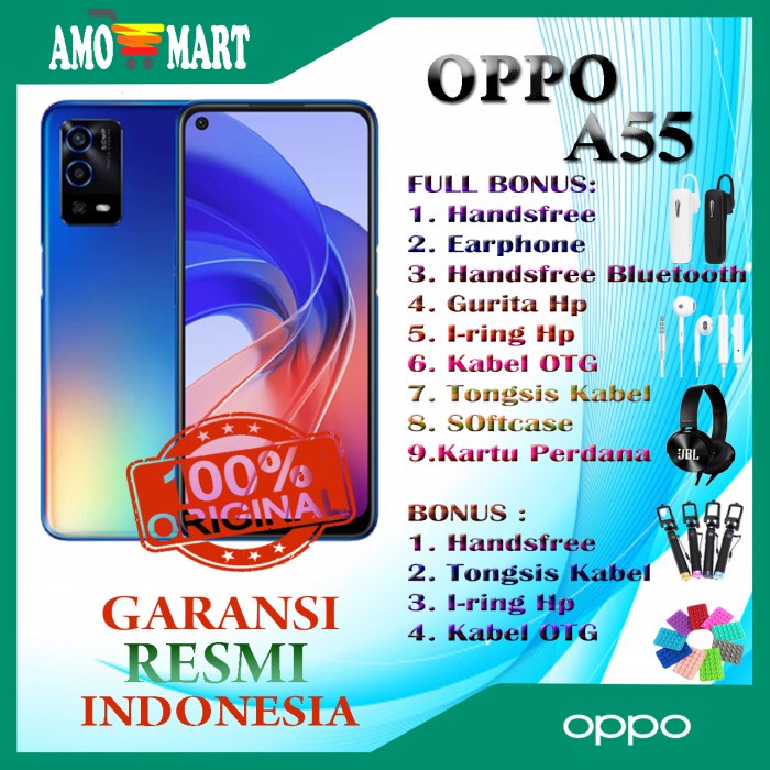 T0P HP BARU OPPO A55 RAM 4/64 GB NEW 100% ORI GARANSI RESMI OPPO INDONESIA NICE