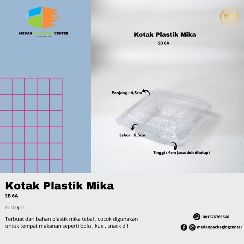 Kotak Plastik Mika / kotak kue / kotak snack mika SB 6A mini isi 100pcs