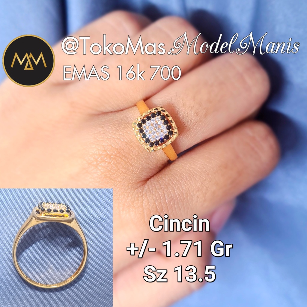 Cincin kotak lis batu hitam emas kuning 700 kadar 16k