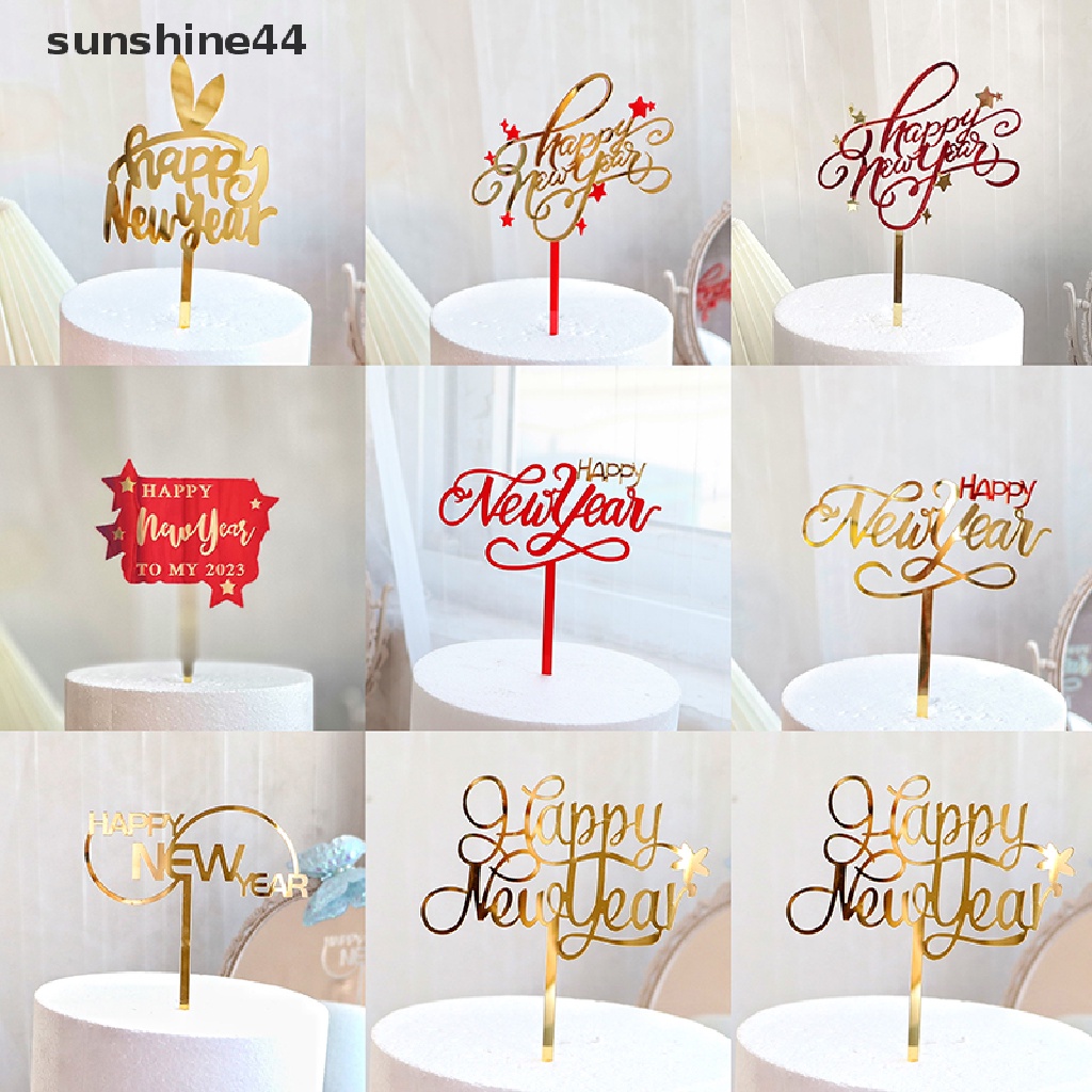 Sunshine Topper Kue Desain Happy New Year Bahan Akrilik Untuk Dekorasi Pesta Tahun Baru 2023