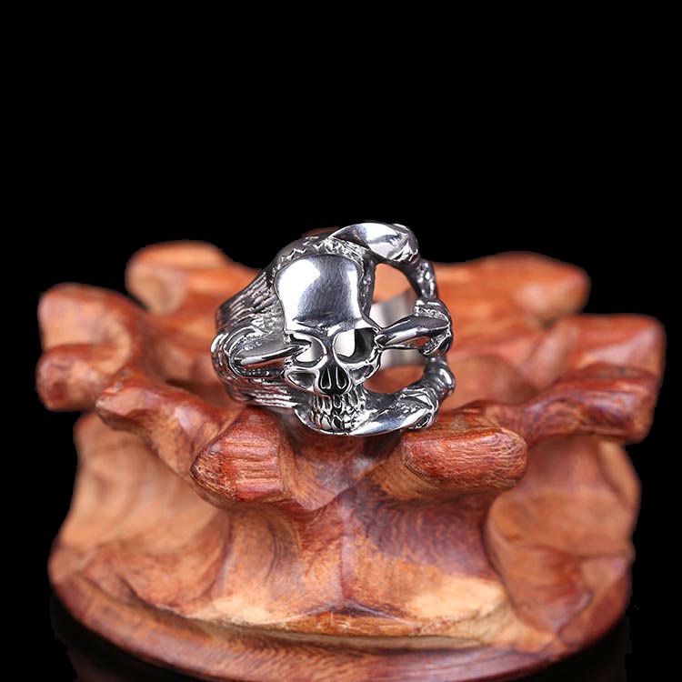 Cincin Vintage punk Desain Kepala Serigala / Naga / Tengkorak / Iblis Untuk Pria / Wanita