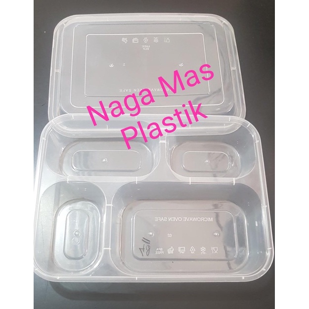 Twinwall Bento sekat 4 / kotak makan plastik bento sekat. (OTH-1). 1slop isi 25pcs.