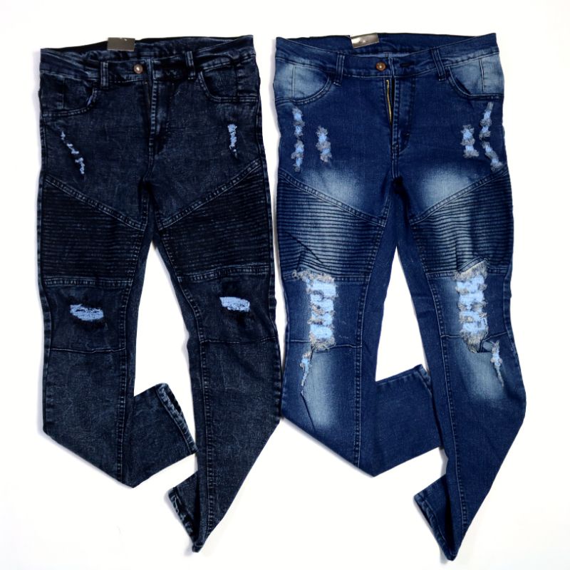 JEANS BIKER PRIA SNOW BLACK