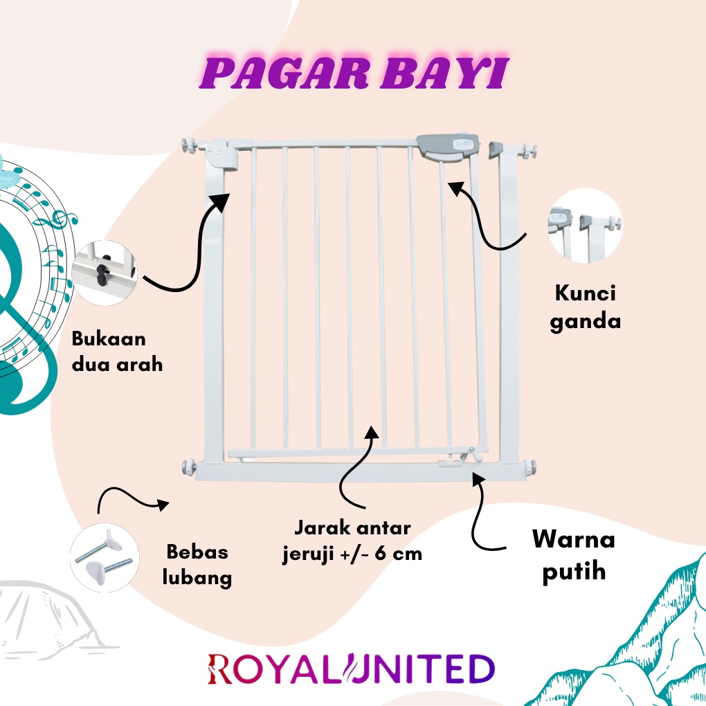 Baby Safety Gate Pressure Pintu Pagar Pengaman Pembatas Bayi Anak Tangga Dapur Kamar Mandi Safe HIGH QUALITY