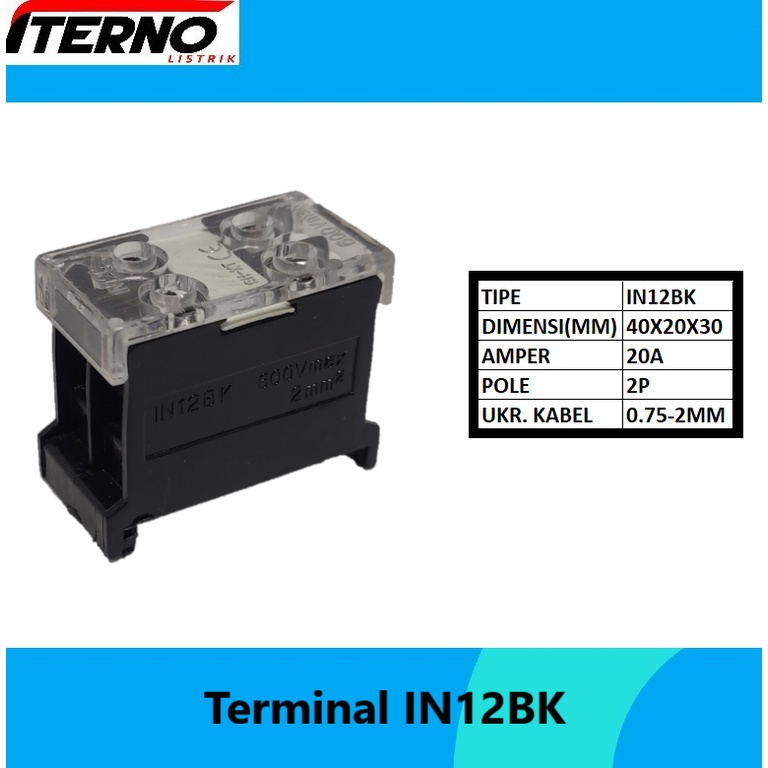 Terminal Block Din Rail 2P 20A IN-12BK Iterno