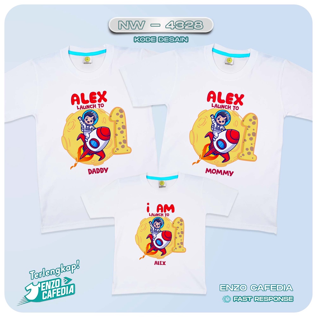 Baju Couple Keluarga | Kaos Family Ulang Tahun | Kaos Motif Astronot NW 4328 | Gratis Custom Tulisan