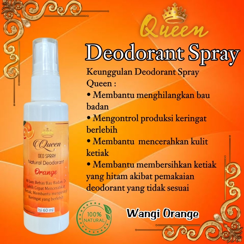 BISA (COD) QUEEN DEO SPRAY 60ML DEODORANT NATURAL SPRAY