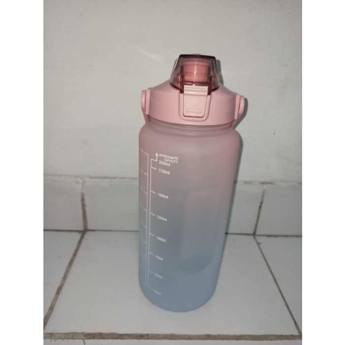 [COD] Botol Minum Straw Korea 15 - 2 Liter Gradient Transparan Motivasi - Pink 2L BERKUALITAS