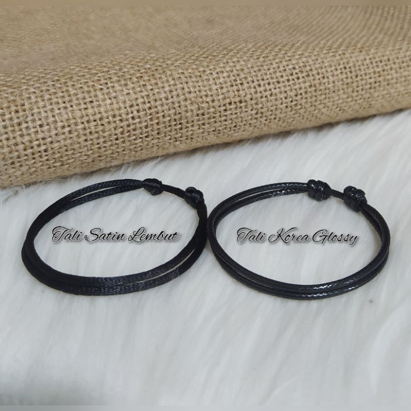 Gelang Simple Satin Tali Korea Glossy Hitam Anti Air