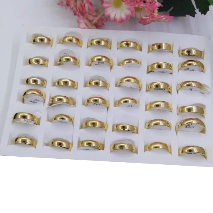 CINCIN TITANIUM 1 BOX ISI 36 PCS UKURAN 16 SAMPAI 19 / MOTIF GOLD EMAS POLOS / DUNIAGELANG