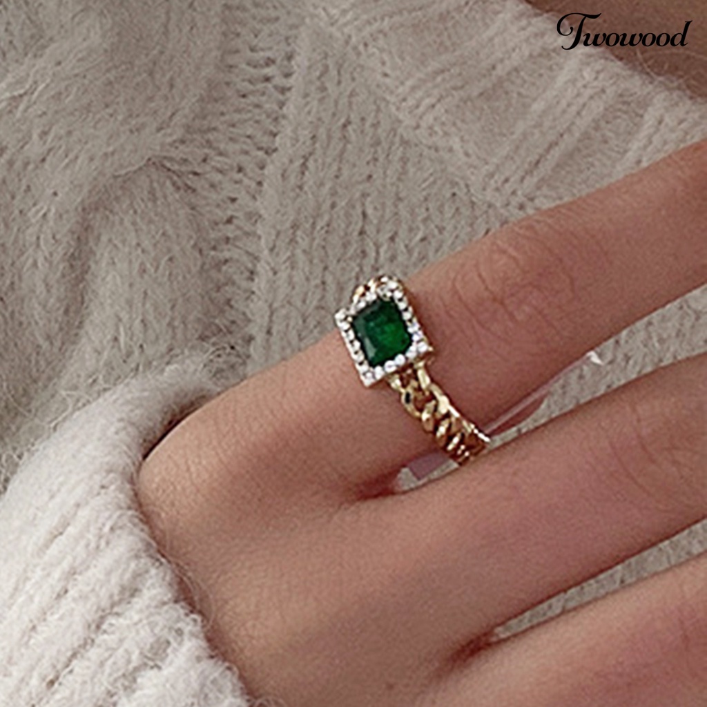 Cincin Rantai Bahan Metal Aksen Zircon Warna Hijau Gaya Perancis Untuk Club