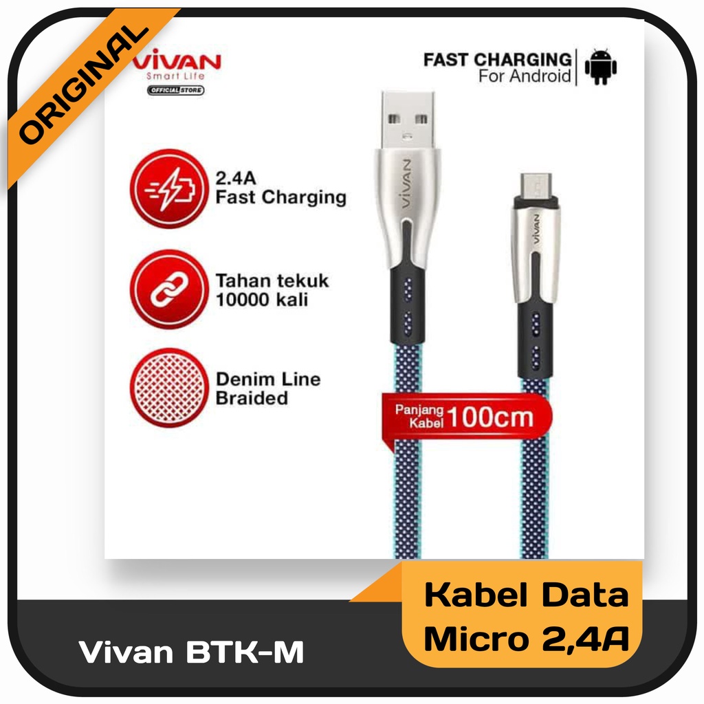 Kabel Data Original Vivan Fast Charging 2.4 A Seri BTK-M/BTK-C/BTK-L