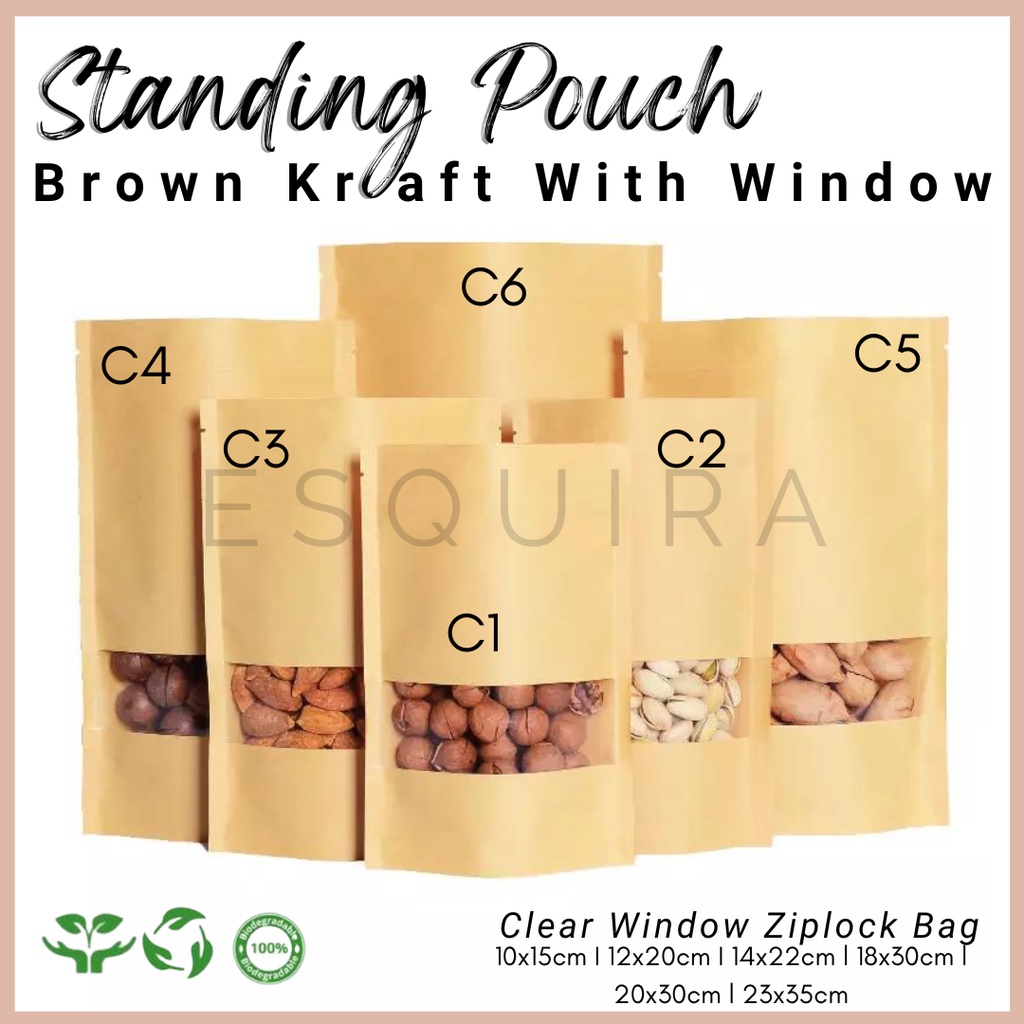 Eco Pack Clear Window Kraft Standing Pouch Ziplock Bag / 10 PCS