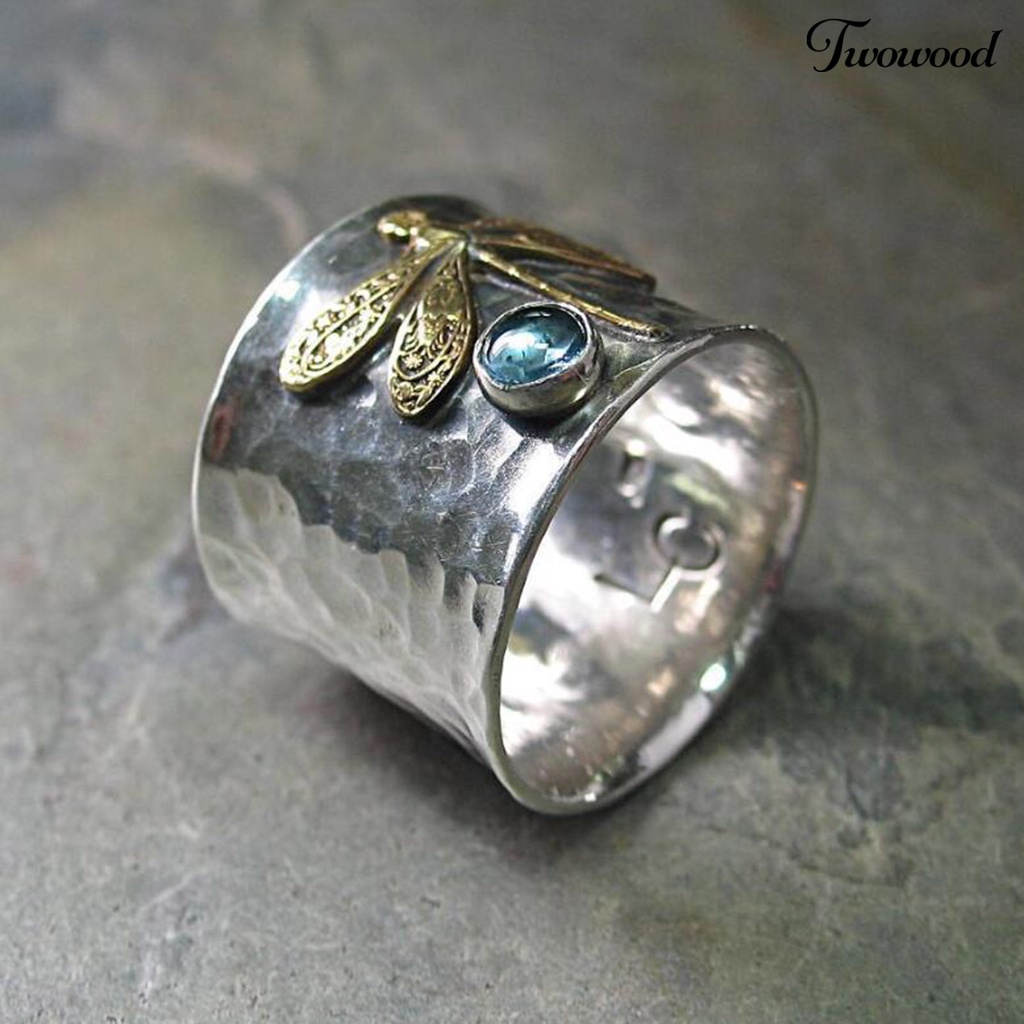 Cincin Wanita Bentuk Capung Aksen Batu Permata Biru Imitasi Gaya Vintage Untuk Pernikahan