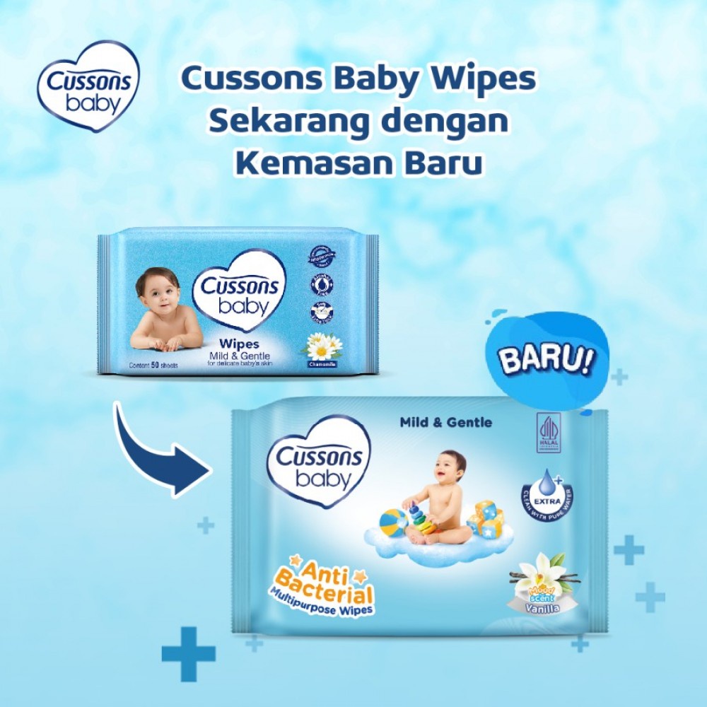 Cussons Baby Wipes Tissue Basah Bayi Mild &amp; Gentle 50 s - BUY 1 GET 1