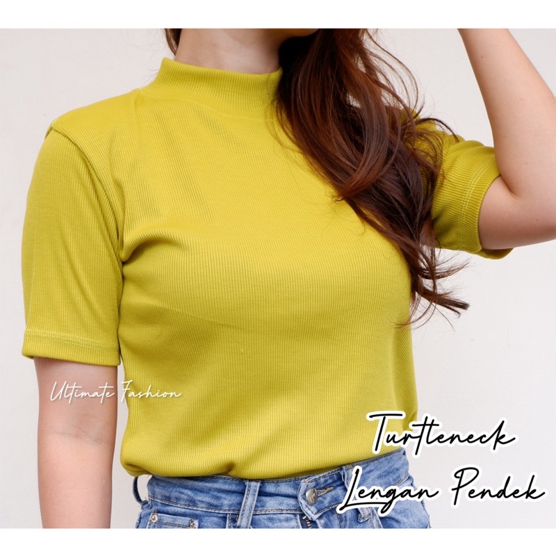 Turtleneck Inner Wanita Leher Tinggi - Rib Premium Lengan Pendek - Kaos Wanita - Atasan Korea Rakku