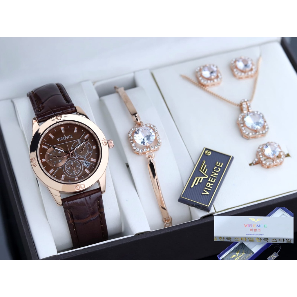 Jam tangan Wanita Original VIRENCE StraP kulit Tanggal Aktif Dan Tahan Air