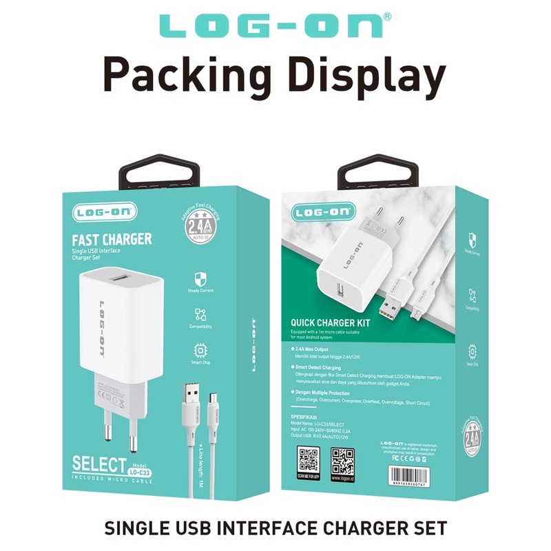 FAST CHARGER MICRO USB LOG-ON LO-C33 AUTO ID 2.4A 12 WATT