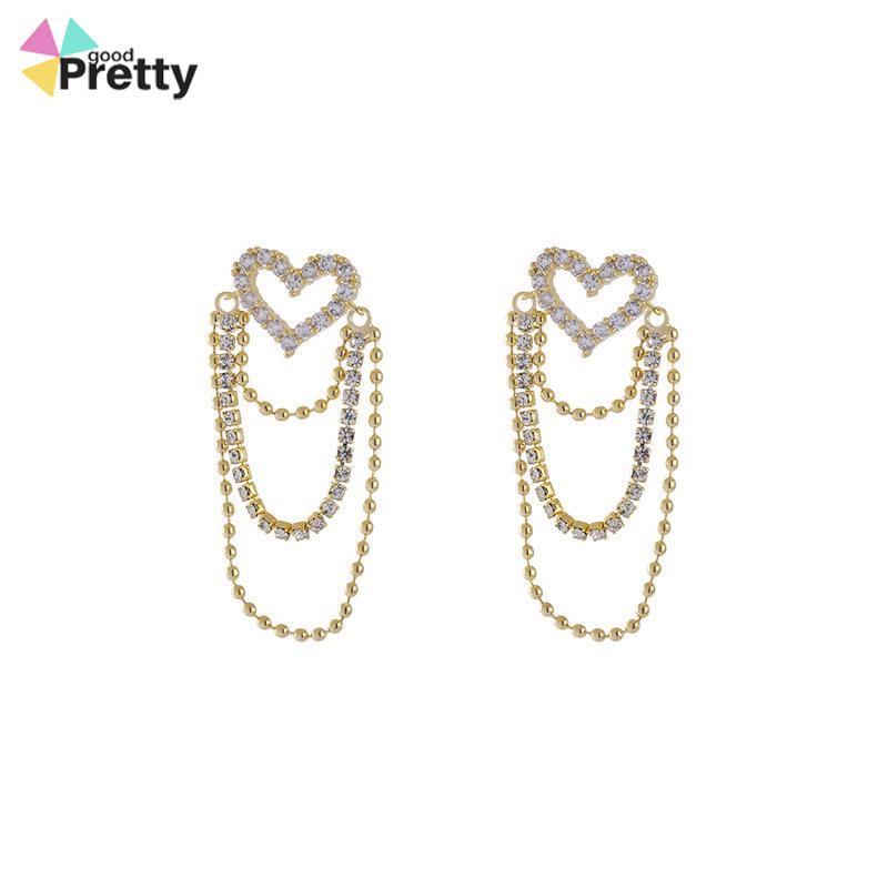 Anting rumbai Korea Rhinestone Berbentuk Hati Earrings Anting Tindik Perhiasan Wanita Fashion Murah Hadiah Perhiasan - PD