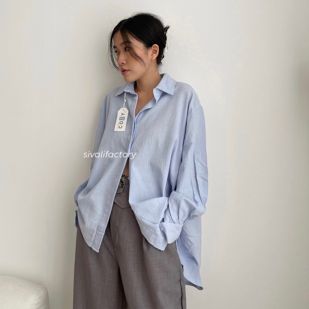 SIVALI Loryn Top 9901 | Kemeja Oversize Linen Wanita - Linen Crinkle Shirt - Atasan Wanita Lengan Panjang