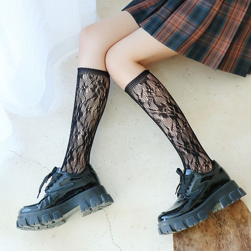 Kaos kaki Polos Motif Transparan Renda Sekolah Jepang Korea Lolita Tinggi Panjang School Socks