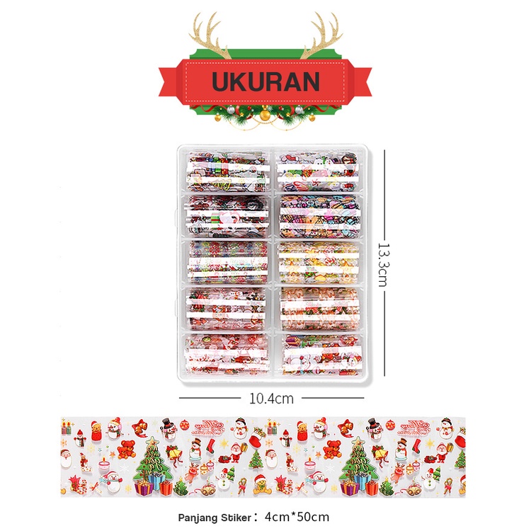 【 COD 】10pcs/BOX MIX Christmas Snowflake Halloween flower design nail art foils transfer decals sticker Nail Art