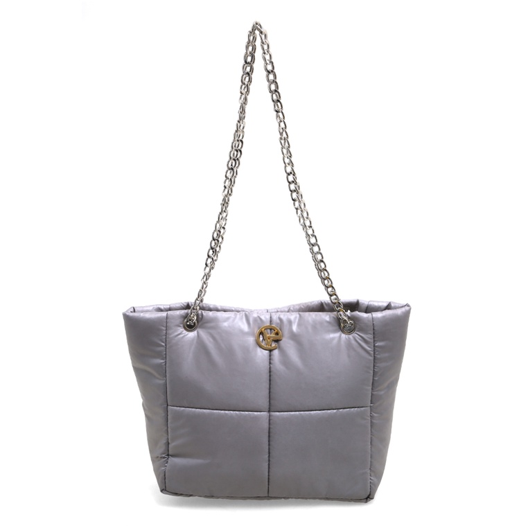 Reina Puffy Bag Two Ropes Smooth Shiny And Plain - Silver PVC