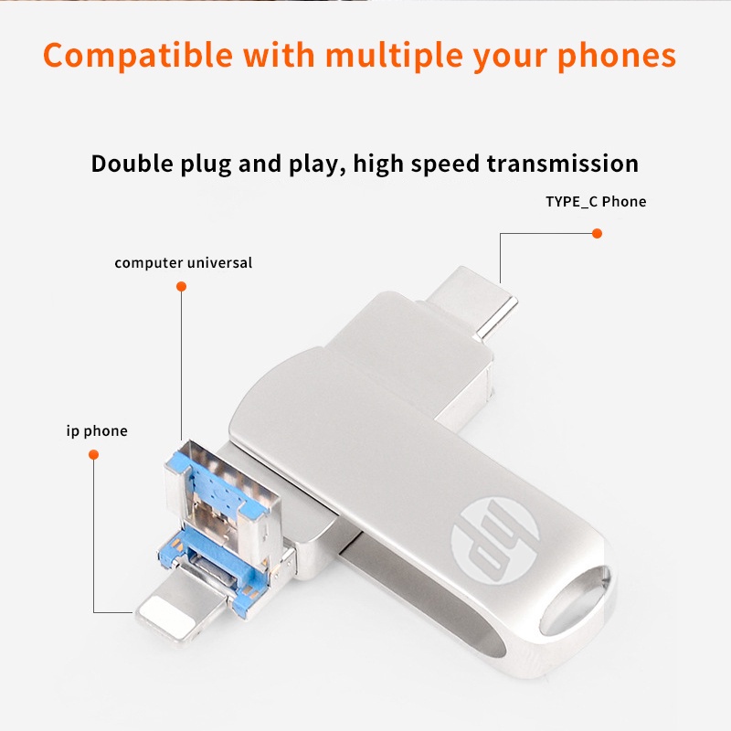 Hp 3.0 Flashdisk USB 4 In 1 OTG 512GB Bahan Metal Anti Air Untuk Smartphone