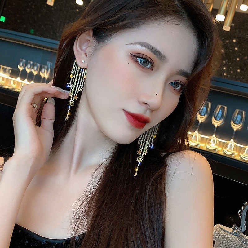 Anting Tusuk Gantung Desain Bintangrumbai Panjang Gaya Korea Kreatif Untuk Wanita