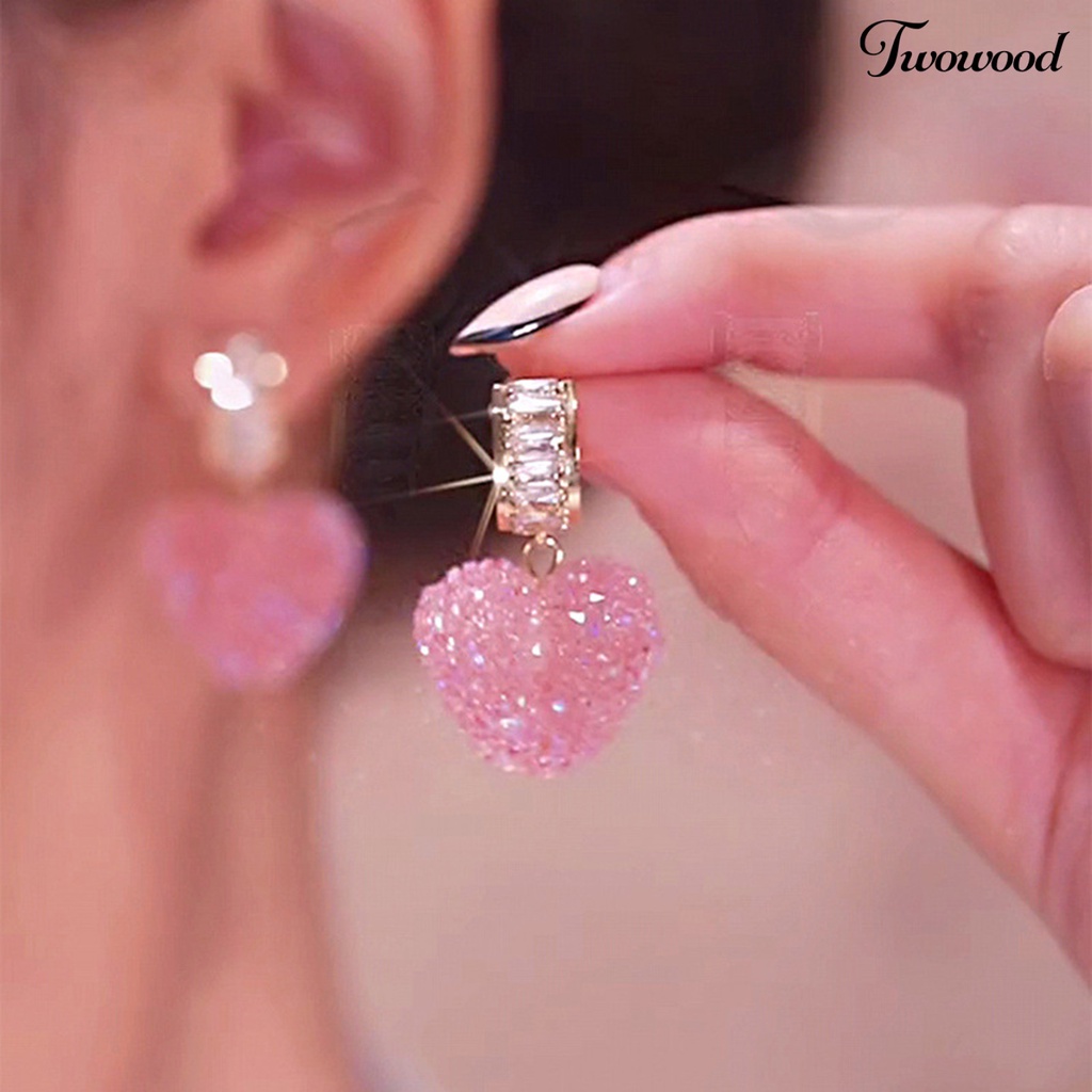 1 Pasang Anting Stud Liontin Geometris Kubik Zirkonia Anti Pudar Warna Pink Fudge Love Untuk Wanita