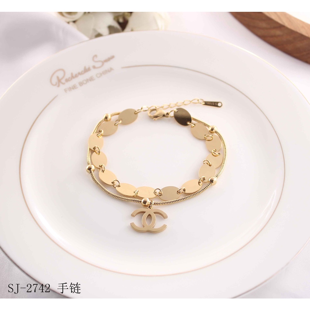 Gelang Titanium Dobel Rantai Perhiasan Fashion 2742/2659