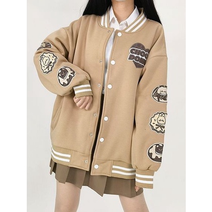 Jacket Varsity CHOCO DONUT BASEBALL Sweater Wanita Oversize Look Daily Kasual Korean Style